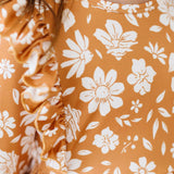 Golden Blooms 3/4 Sleeve Ruffle Twirl Dress
