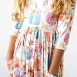 Harvest Blooms 3/4 Sleeve Pocket Twirl Dress