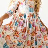 Harvest Blooms 3/4 Sleeve Pocket Twirl Dress