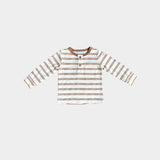 Long Sleeve Henley Shirt: Toffee Stripe