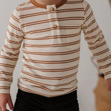 Long Sleeve Henley Shirt: Toffee Stripe