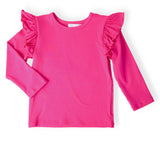 Hot Pink L/S Ruffle Tee