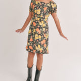 Tween Fruitful Square Neck Belted Mini Dress