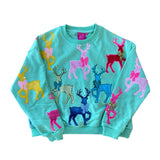 Kids Mint Green Sweatshirt With Velvet Reindeer and Bows