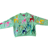 Kids Mint Green Sweatshirt With Velvet Reindeer and Bows