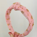 Knotted Tulle and Jewel Headband - Pink and Gold