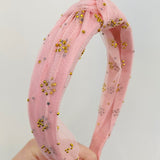 Knotted Tulle and Jewel Headband - Pink and Gold