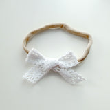 White Knitted Lace Headband Bow Baby