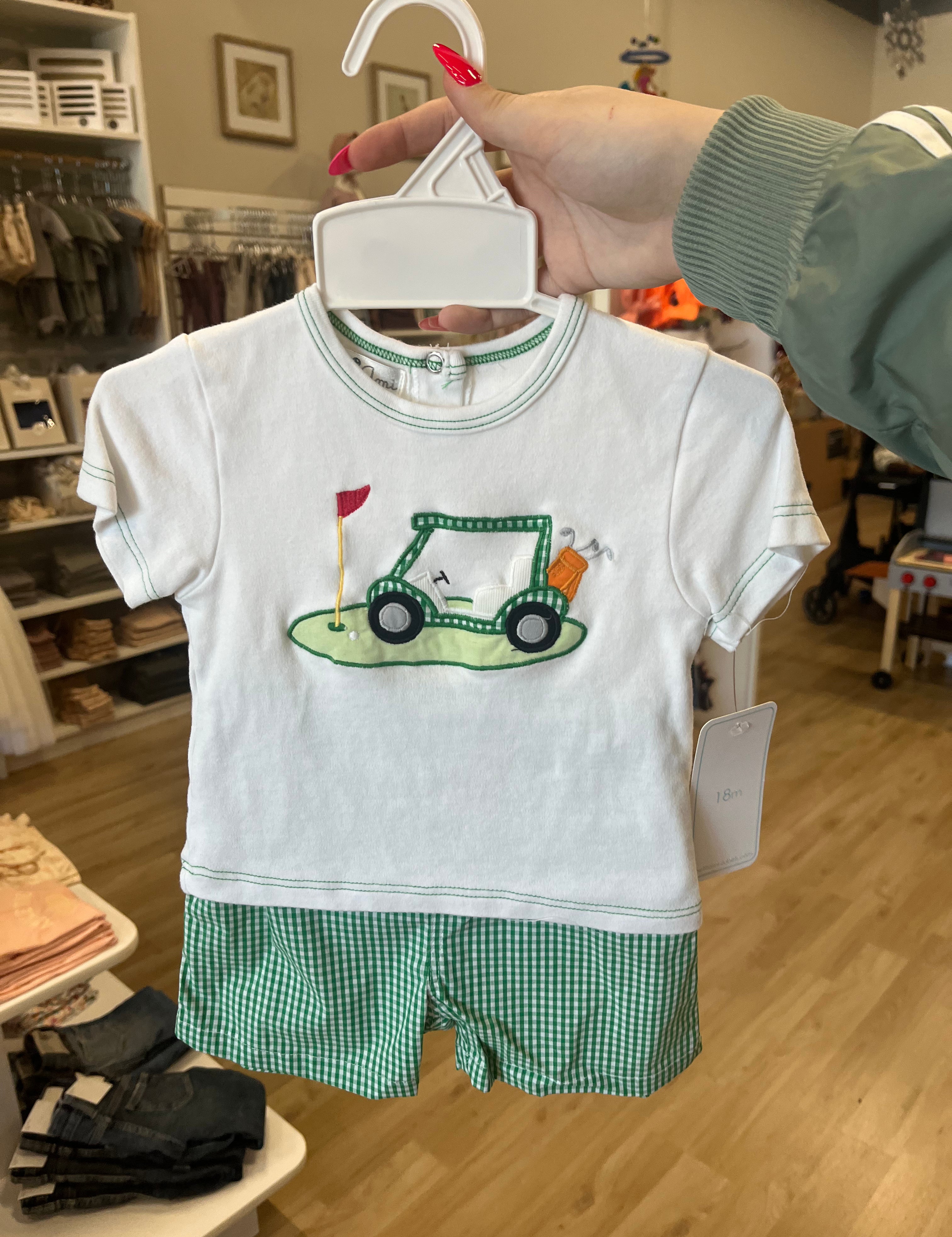 Gingham Applique Golf Cart Short Set