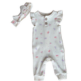 Cream Butterfly Romper with Headband