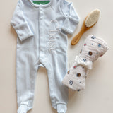 Picot Trim Footie Blue With White