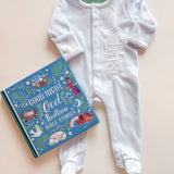 Picot Trim Footie Blue With White