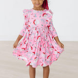 Jolly Old Saint Nick 3/4 Sleeve Ruffle Twirl Dress