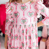 Merry Mistletoe 3/4 Sleeve Ruffle Twirl Dress