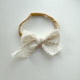 Cream Knit Lace Headband Bow Baby