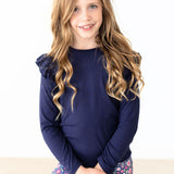 Navy L/S Ruffle Tee