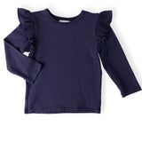 Navy L/S Ruffle Tee