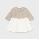 Knit Dress with Tulle - Tan