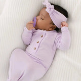 Knotted Baby Gown Hat and Headband Bundle - Lavender