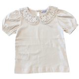 Girl Crochet Collar T-Shirt - Cream