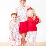 Pink Christmas 3/4 Sleeve Ruffle Twirl Dress
