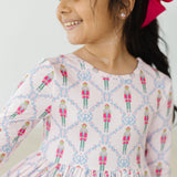 Pink Nutcracker 3/4 Sleeve Pocket Twirl Dress