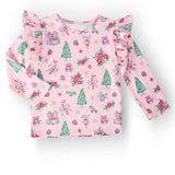 Pink Christmas L/S Ruffle Tee