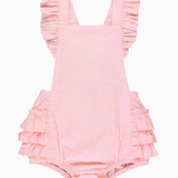 Pink Embroidered Vintage Dot Flutter Overall Romper