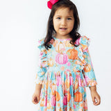 Preppy Pumpkins 3/4 Sleeve Ruffle Twirl Dress