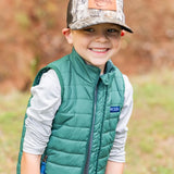 Kid's Puffer Vest in Posy Green with Sea Turtle Print Liner