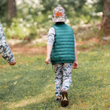 Kid's Puffer Vest in Posy Green with Sea Turtle Print Liner