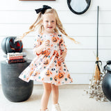 Pumpkin Peekaboo 3/4 Sleeve Pocket Twirl Dress