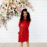 Pumpkin Spice 3/4 Sleeve Pocket Twirl Dress