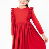 Red L/S Ruffle Twirl Dress