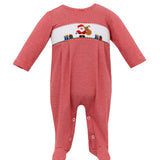 Red Stripe Knit Smocked Santa Footie with Feet