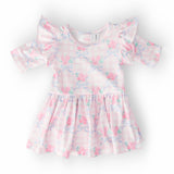 Ribbons & Roses 3/4 Sleeve Flutter Twirl Bodysuit