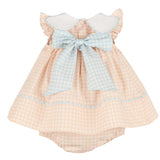 Classic Petal Collar Float Dress Peach Gingham