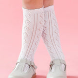 Scalloped Knee High Socks- White