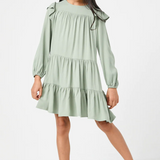 Girls Ruffled Shoulder Long Sleeve Dress- Rust