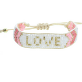 Kids White, Pink, Red, Gold with "Love" Woven Beaded Bracelet