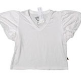 Ruffle Sleeve V Neck Top - White