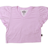 Ruffle Sleeve V Neck Top - Bubble Gum Pink