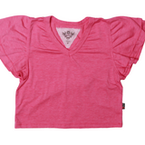 Sleeve V Neck Top - Barbie Pink