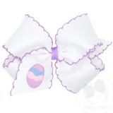 White Easter Grosgrain Bow with Purple Moonstitch Edge