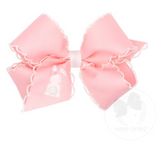 Pink Moonstitch Bow w/White Embroidered Bunny