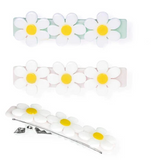 Daisies White Satin Pastel Hair Clips