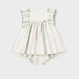 Flutter Sleeve Stripes Linen Dress & Bloomer Set