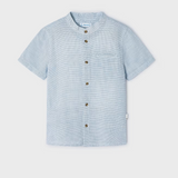 Light Blue Plaid Mandarin Collar Shirt