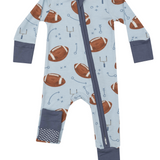 Blue Footballs 2 Way Zipper Romper