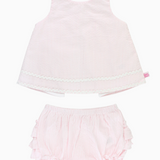 Pink Seersucker Ric Rac Swing Top & Ruffle Bloomer Set